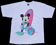 画像2: 90s USA製 Disneyディズニー ミッキー マウス サーフボード ビーチ コットンTシャツ 白 (2)