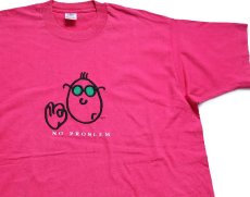 画像1: 90s USA製 フェイス NO PROBLEM 刺繍 コットンTシャツ ショッキングピンク XL (1)