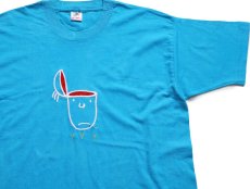 画像1: 90s USA製 フェイス ? ? ? 刺繍 コットンTシャツ ライトブルー XL (1)