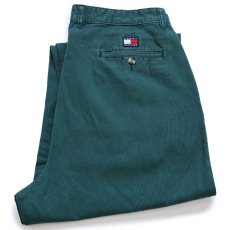 画像1: 90s TOMMY HILFIGERトミーヒルフィガー ツータック コットン チノパン 緑 W36 L30 (1)