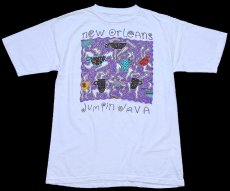 画像2: 90s USA製 new orleans JUMPIN JAVA Cafe アート ペンキ飛び コットンTシャツ 白 XL (2)
