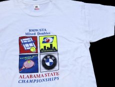 画像1: 90s USA製 BMW/STA Mixed Doubles ALABAMA STATE CHAMPIONSHIPS テニス 蛍光プリント コットンTシャツ 白 XL (1)