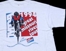 画像1: 90s USA製 1994 great missouri river tour ロードバイク アート PRICE CHOPPER 7Up ロゴ 協賛 両面プリント コットンTシャツ 白 XL (1)