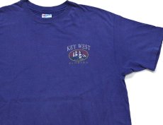 画像1: 90s USA製 Hanes KEY WEST FLORIDA 両面ひび割れプリント コットンTシャツ ナス紺 フェード XL (1)