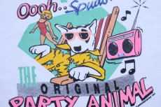 画像4: 80s USA製 Spuds! PARTY ANIMAL BUD LIGHTバドライト 蛍光プリント コットンTシャツ 白 L★Budweiserバドワイザー (4)