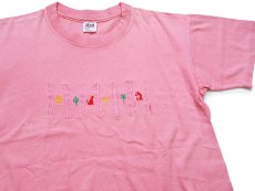 画像1: 90s USA製 ARIZONA 太陽 サボテン バッファロースカル トカゲ 刺繍 コットンTシャツ ピンク L (1)