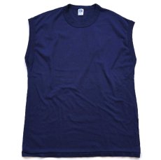 画像2: 80s USA製 RUSSELLラッセル 無地 ノースリーブ Tシャツ 紺 XL (2)