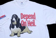 画像1: 00s Hanes Depend On Heil バセットハウンド ドッグ コットンTシャツ 白 XL (1)