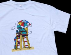 画像1: 90s USA製 GTE VISA イラスト コットンTシャツ 白 XL (1)
