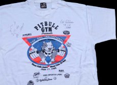 画像1: 90s USA製 PITBULL GYM ピットブル Holiday Inn ロゴ 協賛 サイン入り Tシャツ 白 L (1)