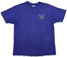 画像2: 90s USA製 Hanes KEY WEST FLORIDA 両面ひび割れプリント コットンTシャツ ナス紺 フェード XL (2)