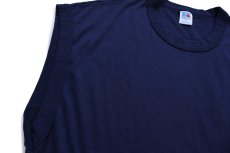 画像5: 80s USA製 RUSSELLラッセル 無地 ノースリーブ Tシャツ 紺 XL (5)