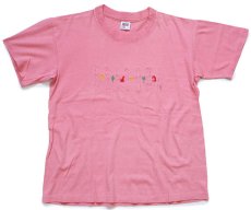 画像2: 90s USA製 ARIZONA 太陽 サボテン バッファロースカル トカゲ 刺繍 コットンTシャツ ピンク L (2)