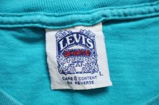 画像4: 90s USA製 Levi'sリーバイス 501 BUTTON YOUR FLY ロゴ コットンTシャツ 青緑 L (4)