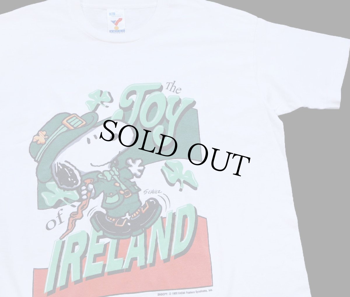 画像1: 90s USA製 ARTEX スヌーピー The Joy of IRELAND クローバー コットンTシャツ 白 XL (1)