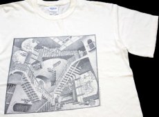 画像1: 00s M.C.Escher エッシャー Relativity 相対性 騙し絵 アート コットンTシャツ 白 M (1)