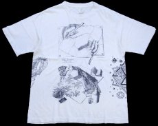 画像1: 90s USA製 ANDAZIA M.C.Escher エッシャー 騙し絵 アート マルチプリント コットンTシャツ 白 L (1)