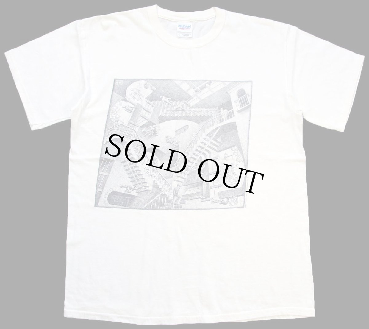 画像2: 00s M.C.Escher エッシャー Relativity 相対性 騙し絵 アート コットンTシャツ 白 M (2)