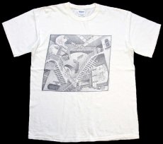 画像2: 00s M.C.Escher エッシャー Relativity 相対性 騙し絵 アート コットンTシャツ 白 M (2)