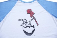 画像4: 90s USA製 Rawlings FROM SCRATCH ギター 両面プリント 七分袖 ラグランTシャツ 白×水色 L (4)