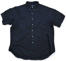 画像1: 00s ラルフローレン CLASSIC FIT 無地 ボタンダウン 半袖 リネンシャツ 黒 XL (1)