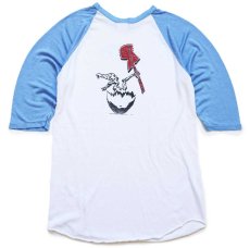 画像2: 90s USA製 Rawlings FROM SCRATCH ギター 両面プリント 七分袖 ラグランTシャツ 白×水色 L (2)