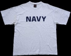 画像2: 90s USA製 NAVY ロゴ コットンTシャツ 杢ライトグレー XL (2)