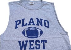 画像1: 90s USA製 The Cotton Exchange PLANO WEST アメフト ノースリーブ コットン×レーヨン Tシャツ 杢グレー XL (1)