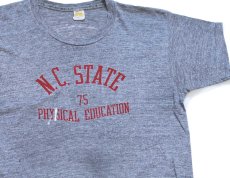 画像1: 70s USA製 RUSSELLラッセル N.C. STATE 75 PHYSICAL EDUCATION ペンキ飛び コットン×レーヨン Tシャツ 杢グレー XL (1)