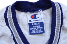 画像4: 90s USA製 Championチャンピオン ワンポイント スクリプト ロゴ刺繍 リブライン コットンTシャツ シルバーグレー L (4)