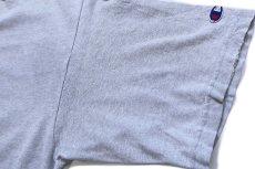 画像5: 90s USA製 Championチャンピオン ワンポイント スクリプト ロゴ刺繍 リブライン コットンTシャツ シルバーグレー L (5)