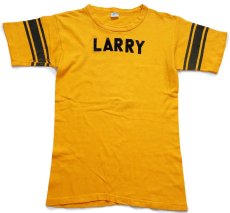 画像1: 70s USA製 Championチャンピオン LARRY XJ フェルトプリント JAGUAR コットン フットボールTシャツ 濃黄×黒 M (1)