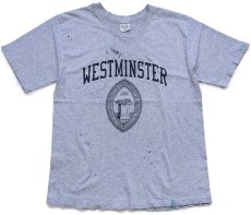 画像2: 90s USA製 The Cotton Exchange WESTMINSTER ペンキ飛び コットン×レーヨン Tシャツ 杢グレー ボロ L (2)