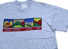 画像1: 90s ギリシャ製 NIKEナイキ DEFI VERT JURA 95 両面 染み込みプリント コットンTシャツ 杢グレー L (1)
