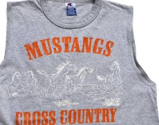 画像1: 90s USA製 Championチャンピオン MUSTANGS CROSS COUNTRY ホース ノースリーブ Tシャツ 杢グレー M (1)