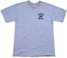 画像2: 90s USA製 The Cotton Exchange MICHIGAN HOCKEY コットン×レーヨン Tシャツ 杢グレー XL (2)
