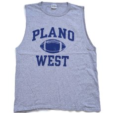 画像2: 90s USA製 The Cotton Exchange PLANO WEST アメフト ノースリーブ コットン×レーヨン Tシャツ 杢グレー XL (2)