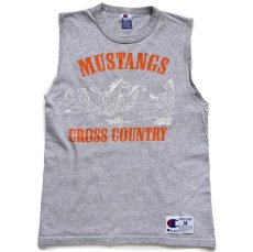 画像2: 90s USA製 Championチャンピオン MUSTANGS CROSS COUNTRY ホース ノースリーブ Tシャツ 杢グレー M (2)