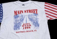 画像4: 90s USA製 BIKE WEEK 1998 DAYTONA BEACH, FL 両面プリント 星条旗柄 切り替え コットンTシャツ 白 XXL★特大 (4)