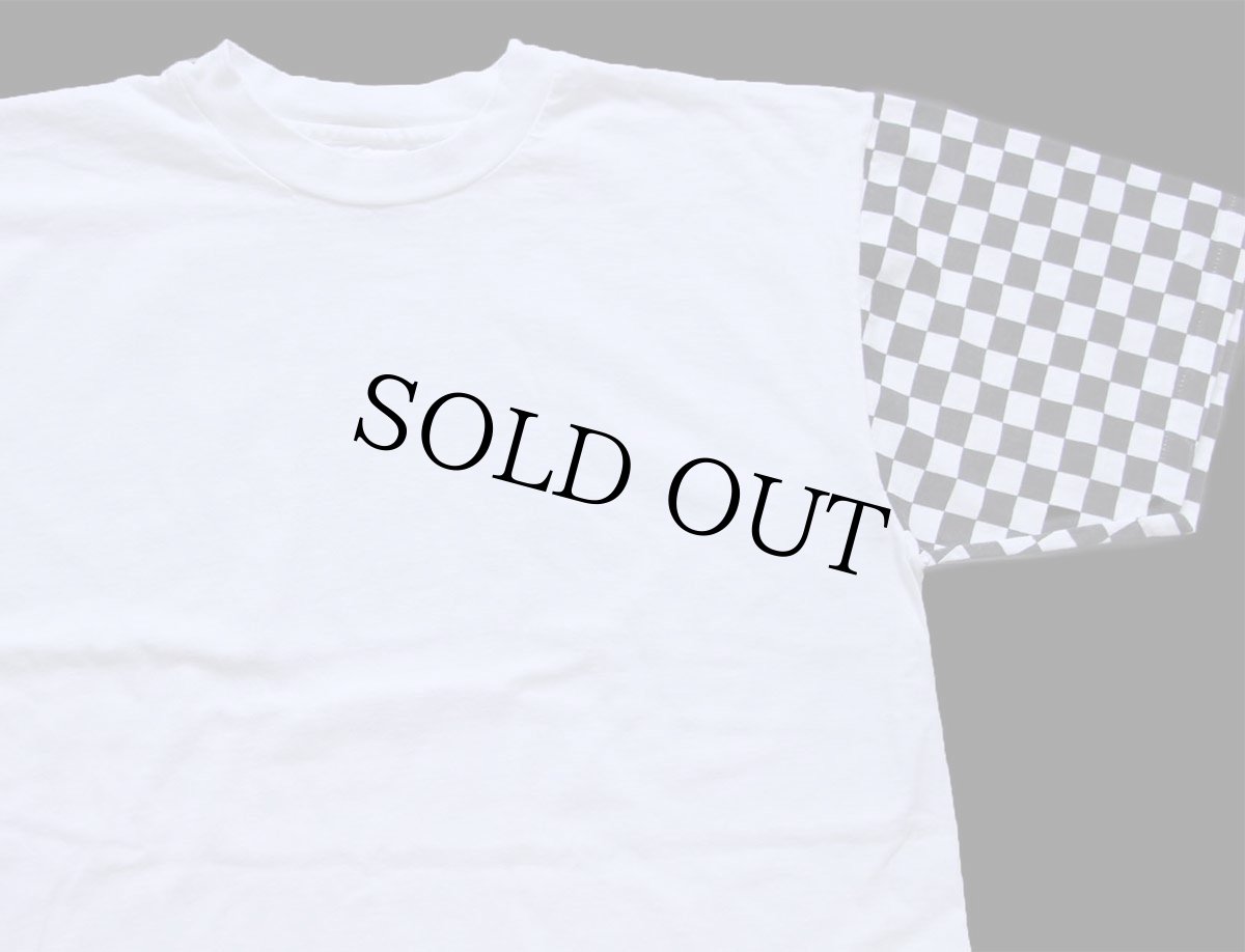 画像4: デッドストック★90s USA製 チェッカーフラッグ 切り替え コットンTシャツ 白×黒 XL (4)