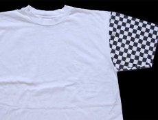 画像4: デッドストック★90s USA製 チェッカーフラッグ 切り替え コットンTシャツ 白×黒 XL (4)