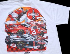 画像1: 90s USA製 NASCAR TWIN RING MOTEGI, JAPAN Coca-Colaコカコーラ Dale Earnhardt 両面プリント コットンTシャツ 白 L (1)