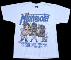 画像2: 90s USA製 MLB Minnesota Twins TRIPLETS Ken HRBEK Chili DAVIS Kirby PUCKETT Tシャツ 白 L (2)