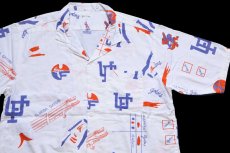 画像3: 80s FLORIDA GATORS マスコット 総柄 染み込みプリント オープンカラー 半袖 コットンシャツ 白 (3)