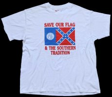 画像2: 90s USA製 Hanes SAVE OUR FLAG & THE SOUTHERN TRADITION GEORGIA 州旗 レベルフラッグ Tシャツ 白 XL (2)