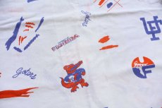 画像5: 80s FLORIDA GATORS マスコット 総柄 染み込みプリント オープンカラー 半袖 コットンシャツ 白 (5)