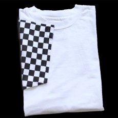 画像1: デッドストック★90s USA製 チェッカーフラッグ 切り替え コットンTシャツ 白×黒 XL (1)