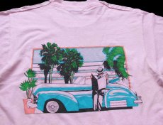 画像1: 90s USA製 FORT LAUDERDALE アート 両面プリント Tシャツ 薄ピンク S (1)