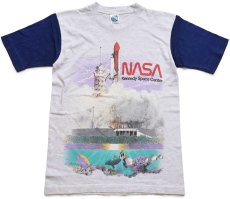 画像2: 90s NASA Kennedy Space Center 熱帯魚 アート ツートン 切り替え コットンTシャツ 杢グレー×紺 M (2)