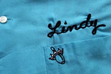 画像5: 60s USA製 Hiltonヒルトン VICTOR AUTO PARTS Emersonチェーン刺繍 パッチ付き ボウリングシャツ 水色 L (5)